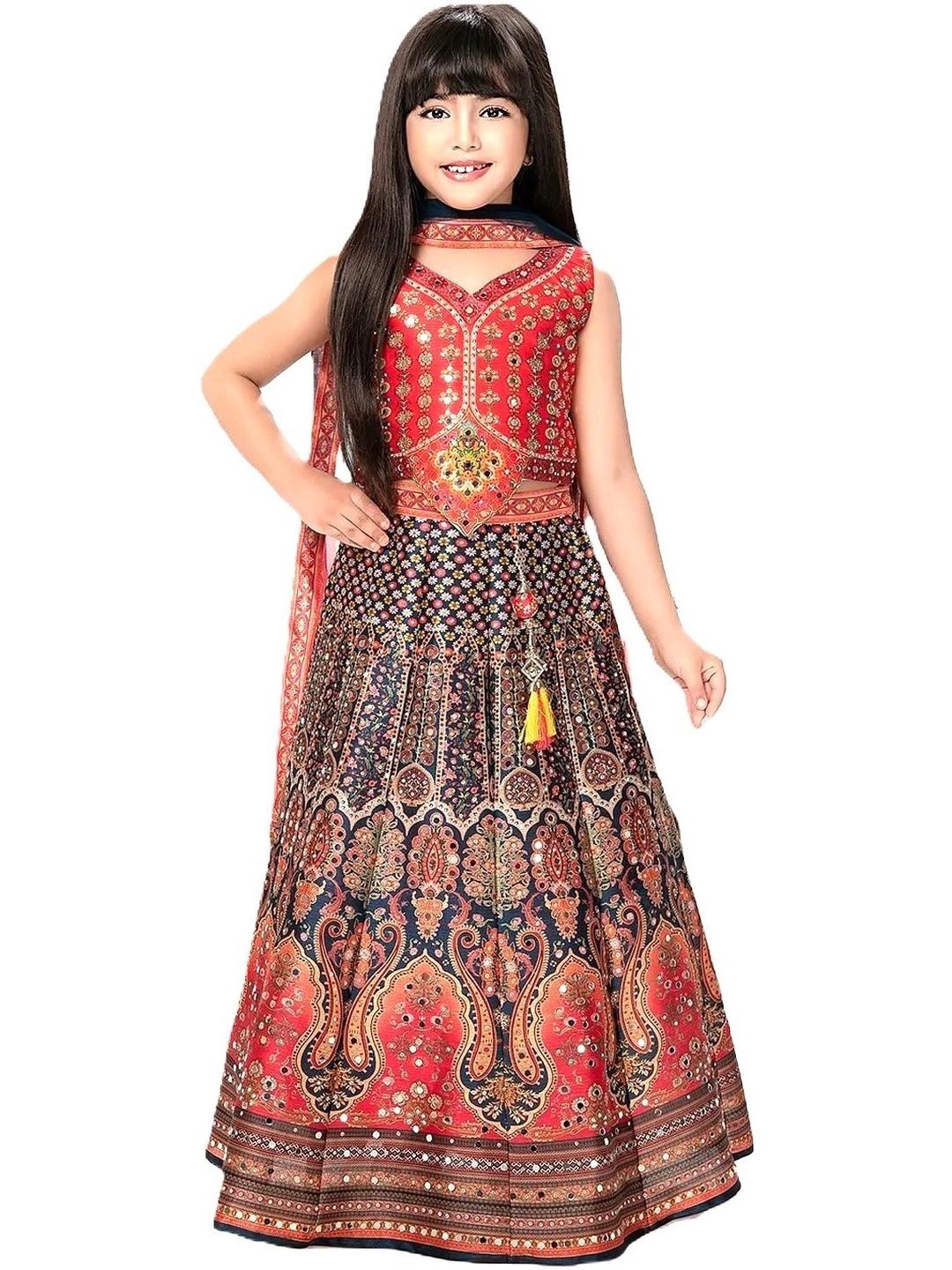Sangria Girls Printed Thread Work Ready to Wear Lehenga & Blouse With Dupatta-picture-34