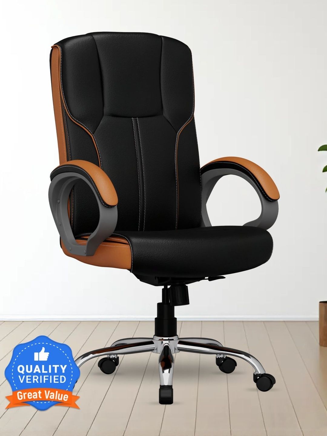 FUGO Unisex Black Ergonomic Adjustable Office Arm Chair-picture-31