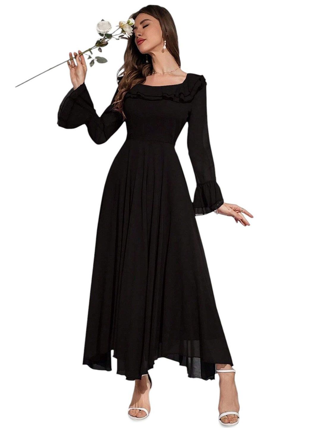 4WRD by Dressberry Flared Sleeve Ruffled A-Line Maxi Dress-picture-25