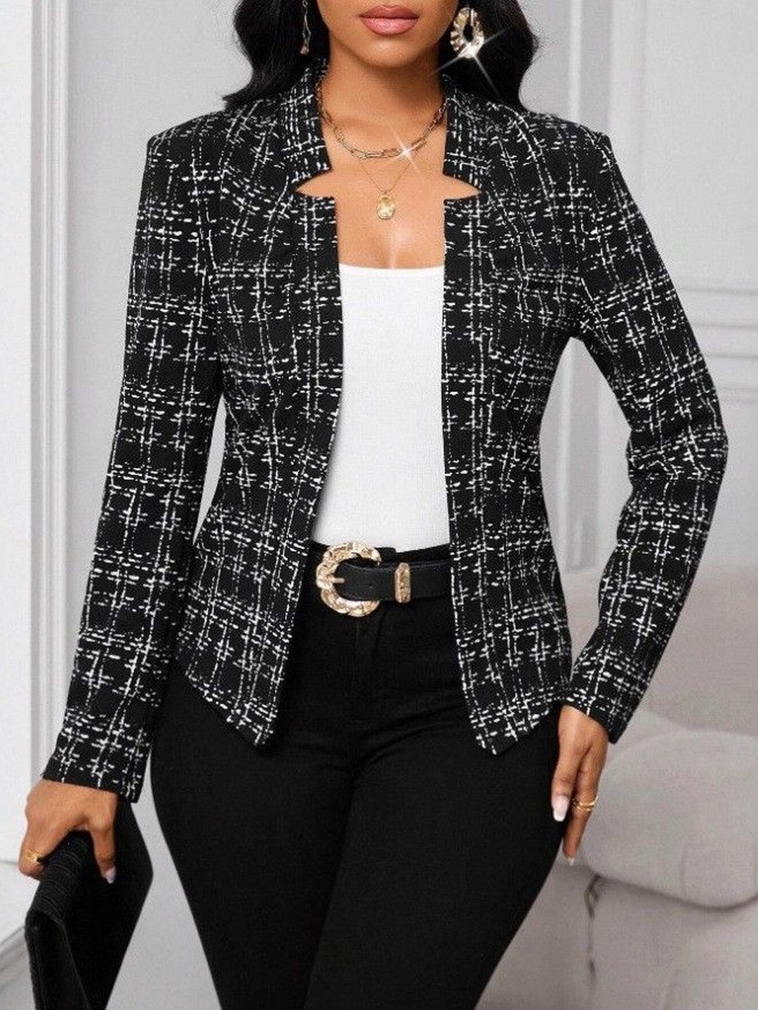 StyleCast x Revolte Self Checked Collarless Tailored Jacket-picture-19