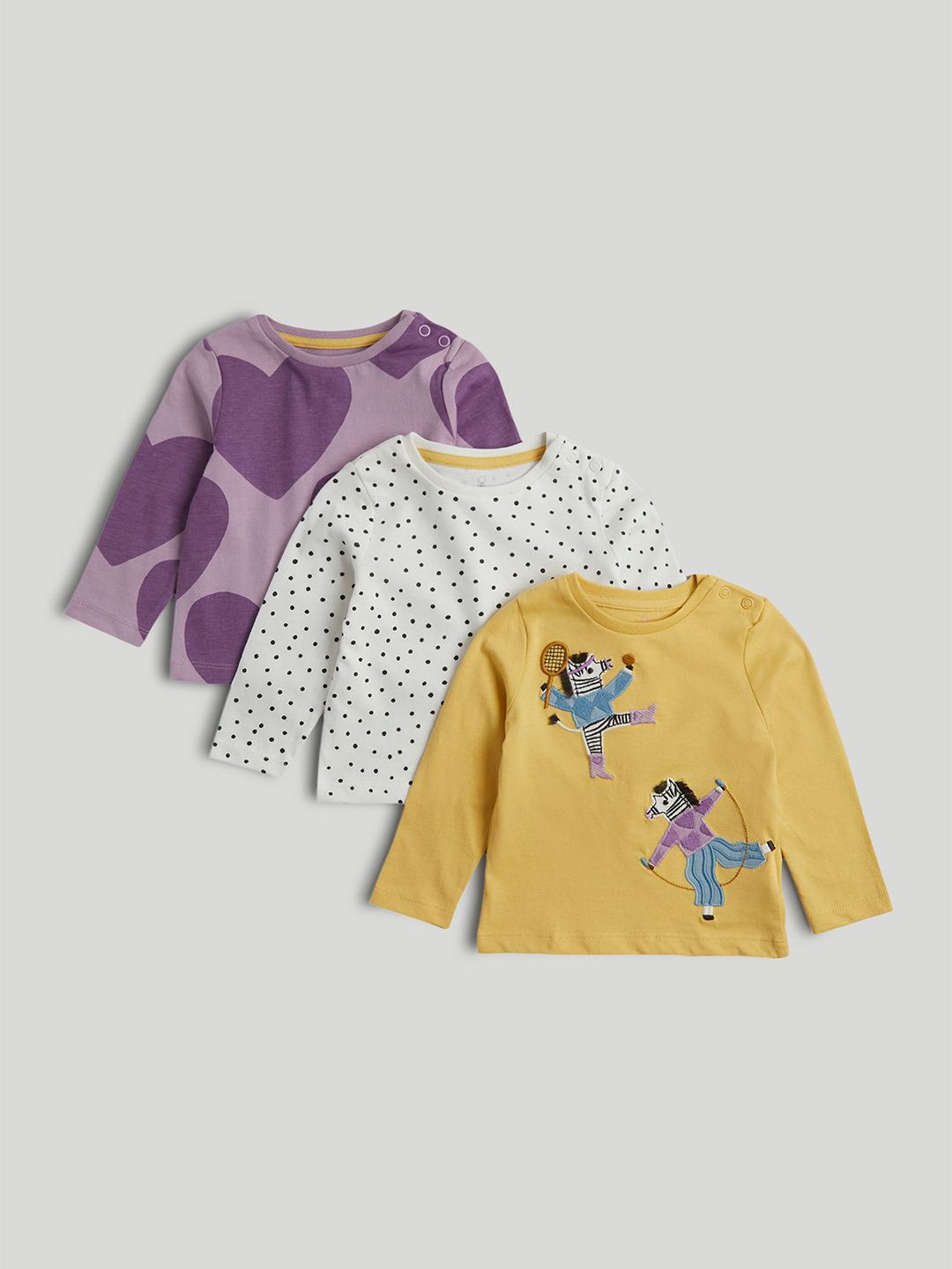 mothercare Girls Pack of 3 Graphic Printed Regular Fit Round Neck Full Sleeve T-shirt-picture-36