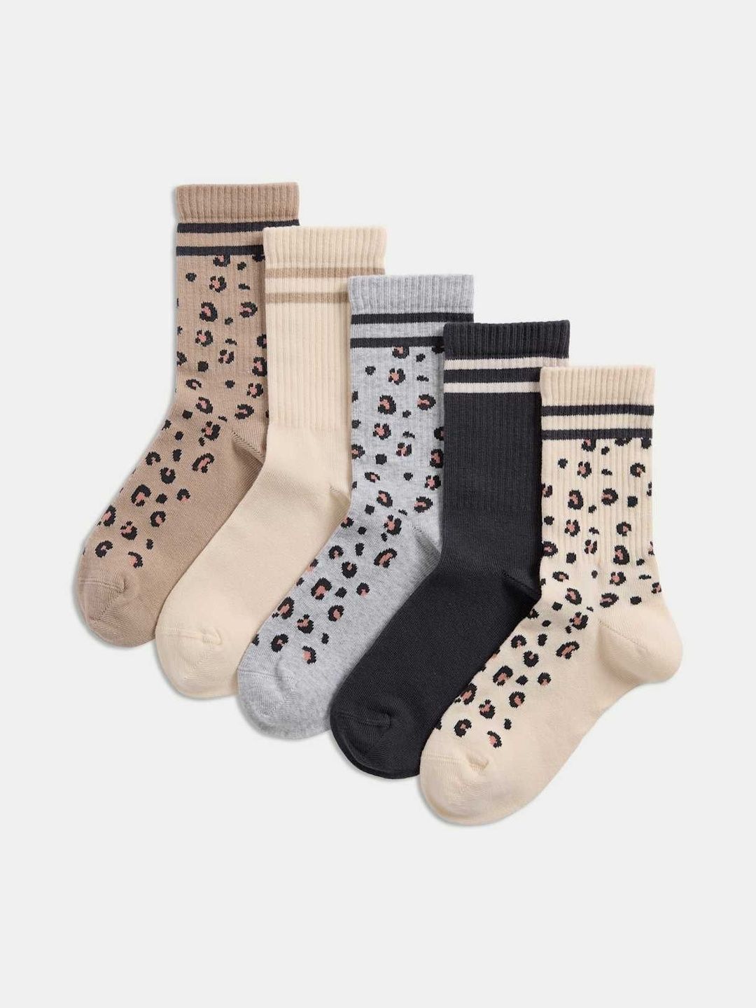 Marks & Spencer Girls Patterned Pack of 5 Cotton Calf-Length Socks