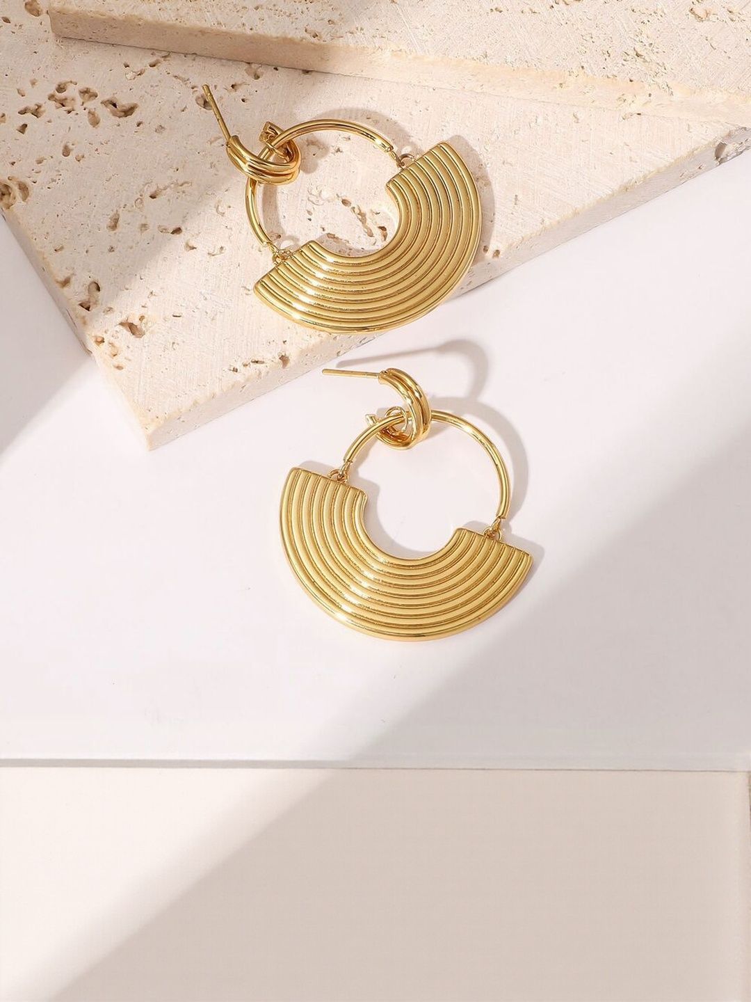 DressBerry Stainless Steel 18K Gold-Plated Geometric Anti Tarnish Drop Earrings-picture-10