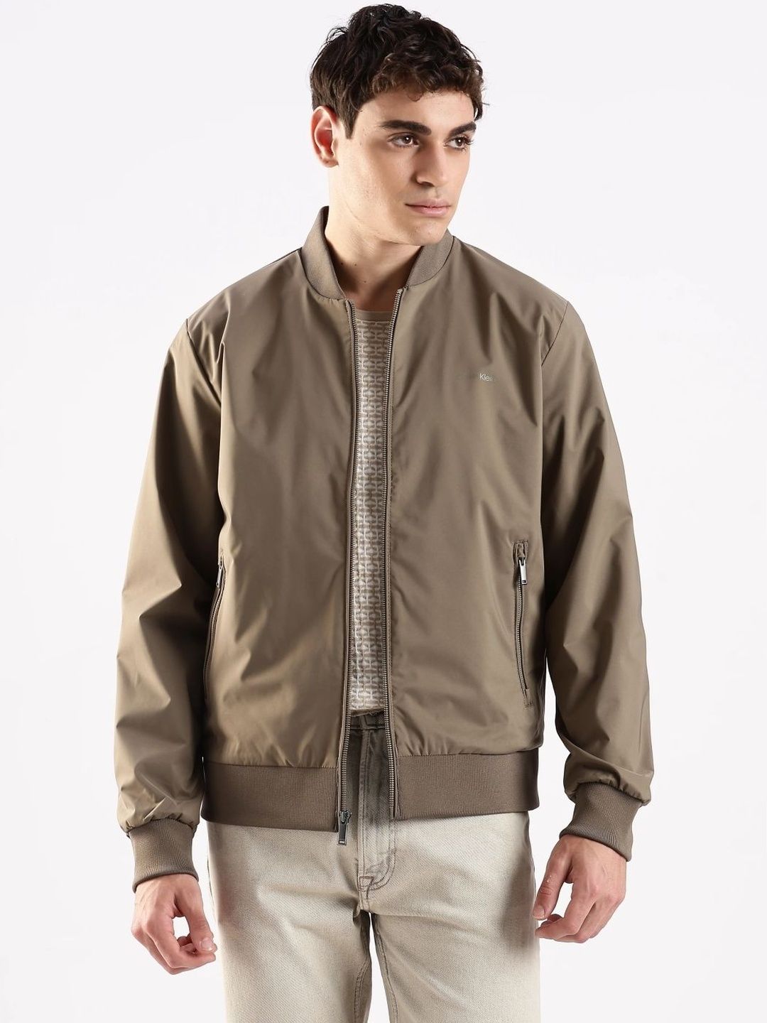Calvin Klein Jeans Men Stand Collar Solid Bomber Jacket-picture-32