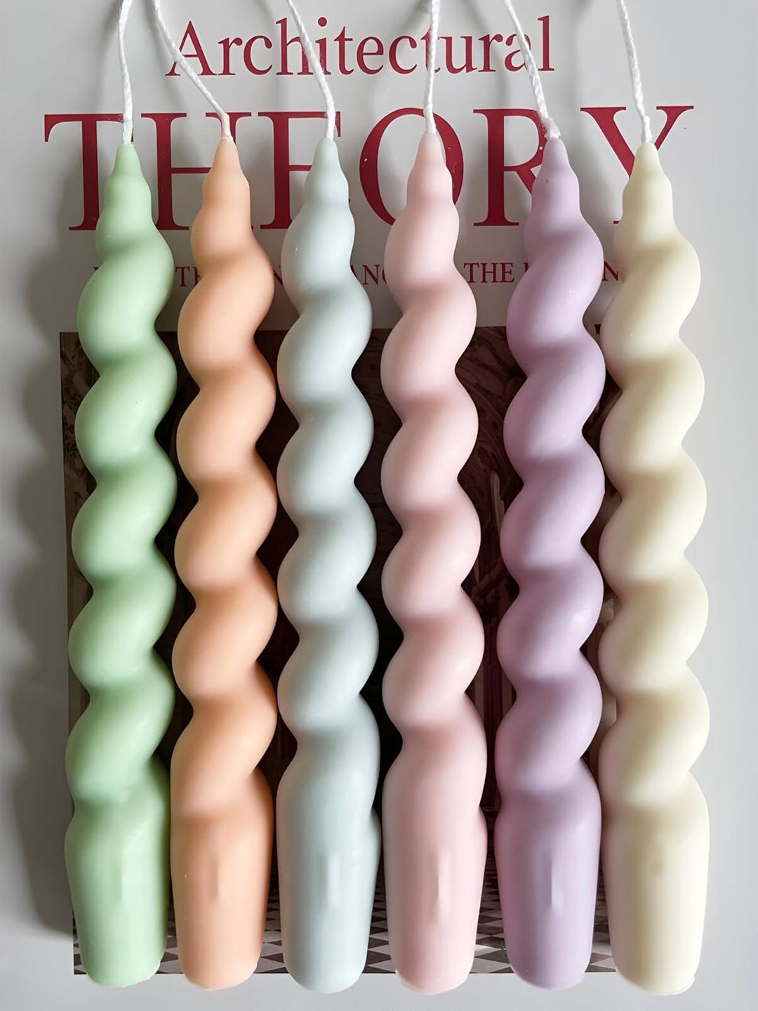 atorakushon 6 Pieces Green & Peach Scented Soy Wax Spiral Taper Candles