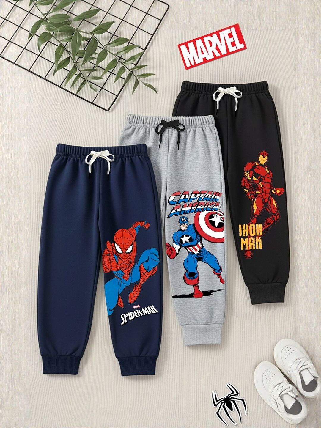 YK Marvel Boys Pack Of 3 Pure Cotton Mid-Rise Joggers-picture-41
