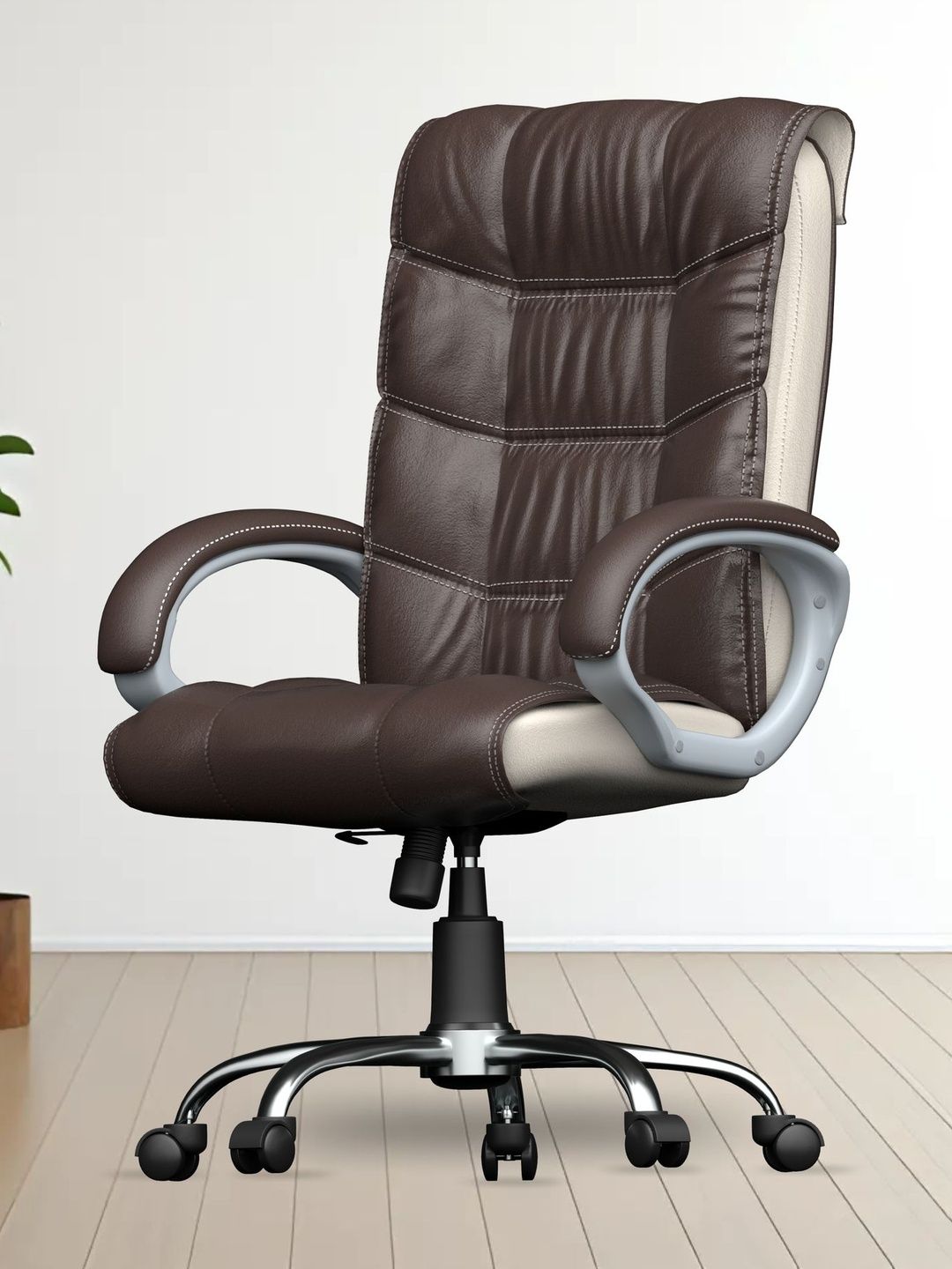 FUGO Unisex High Back Brown Study Arm Chair-picture-56