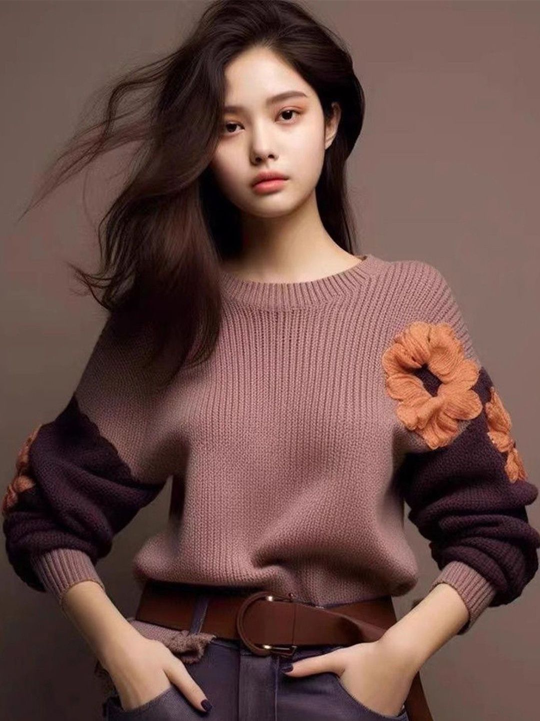 HERE&NOW Women Colourblocked Round Neck Long Sleeves Pullover Sweater-picture-41