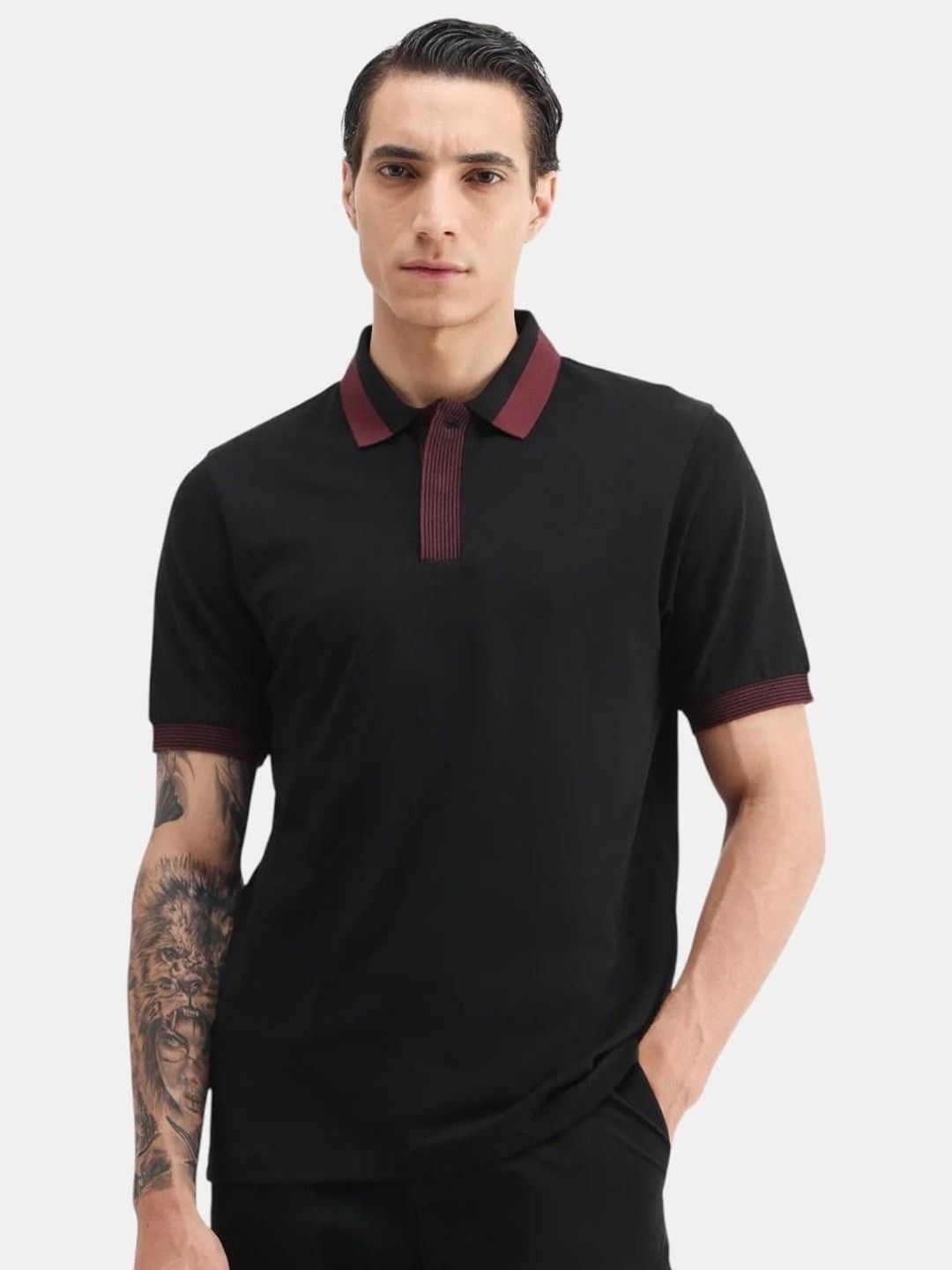 RARE RABBIT Men Plain Spread Collar Half Sleeve Cotton Blend Regular Fit Polo T-Shirt-picture-44