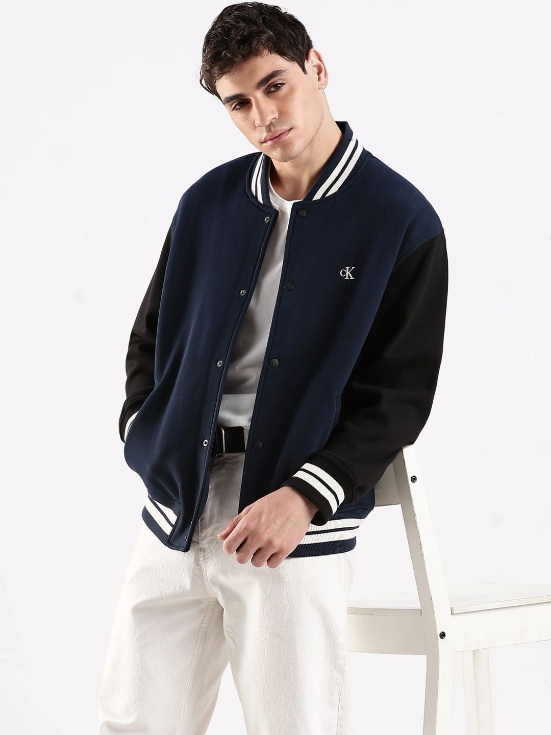 Calvin Klein Jeans Men Stand Collar Solid Bomber Jacket-picture-13