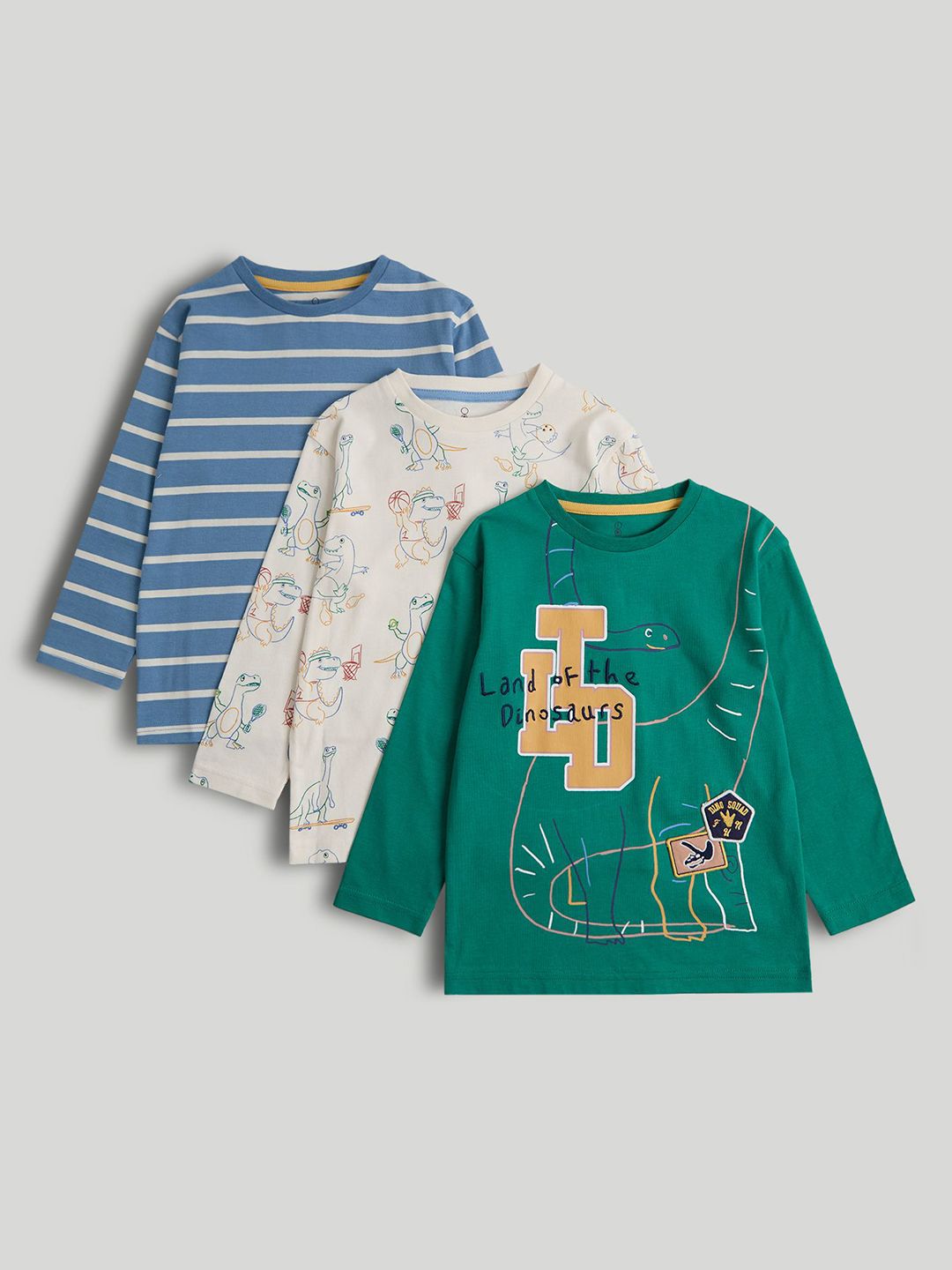 mothercare Boys Pack Of 3 Striped Printed Round Neck T-shirt-picture-22