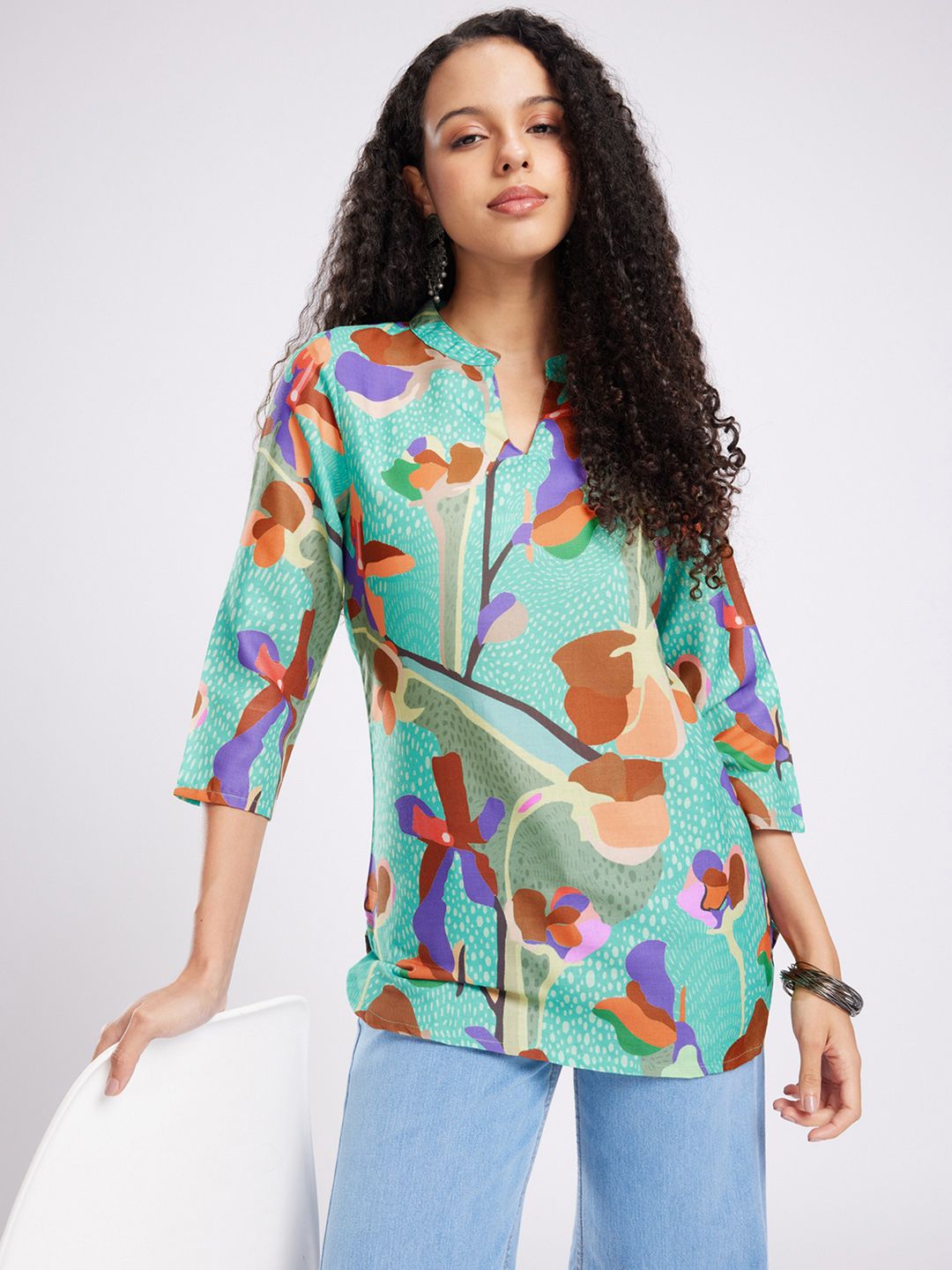 Anouk Rustic Floral Printed Mandarin Collar Straight Kurti-picture-23