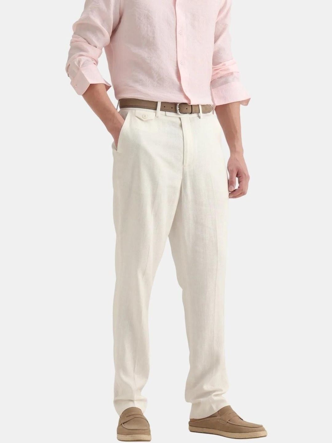 RARE RABBIT Men Off White Linen Blend Relaxed Fit Plain Trouser-picture-31