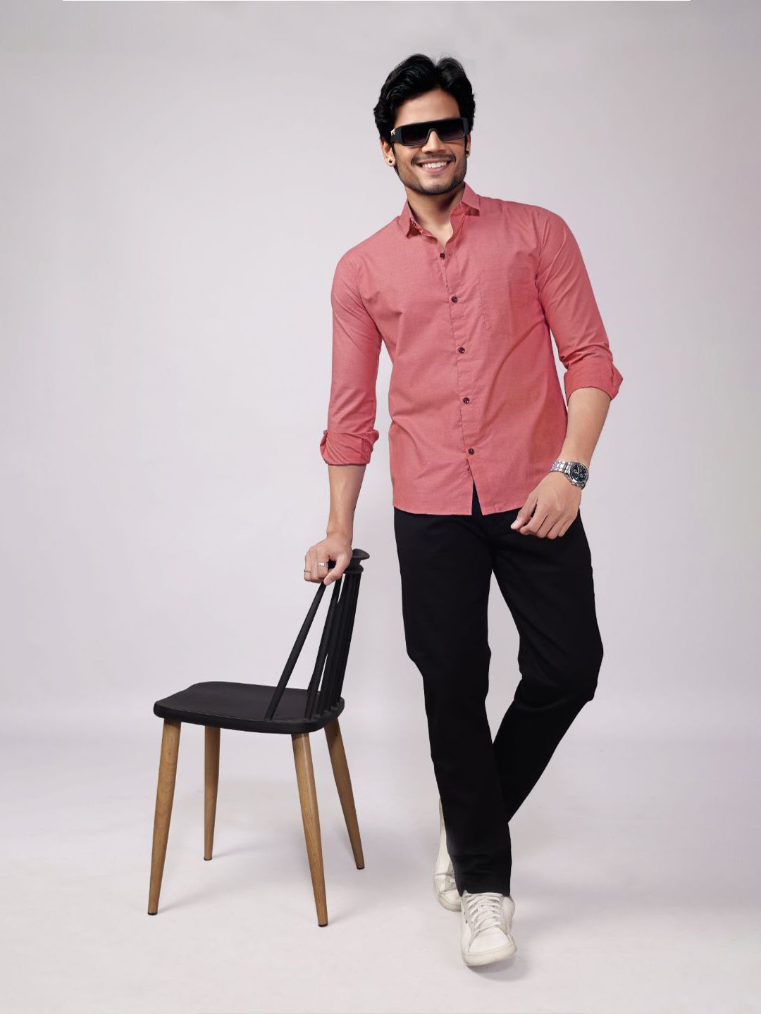 encore by INVICTUS Men Original Fit Textured Spread Collar Cotton Casual Shirt-picture-29