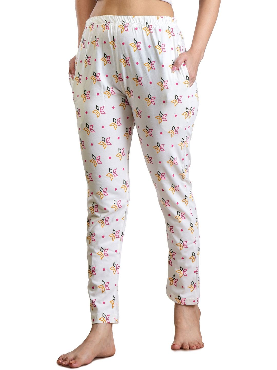 FABROYZ Women White Printed Mid Rise Cotton Pyjama-image-9