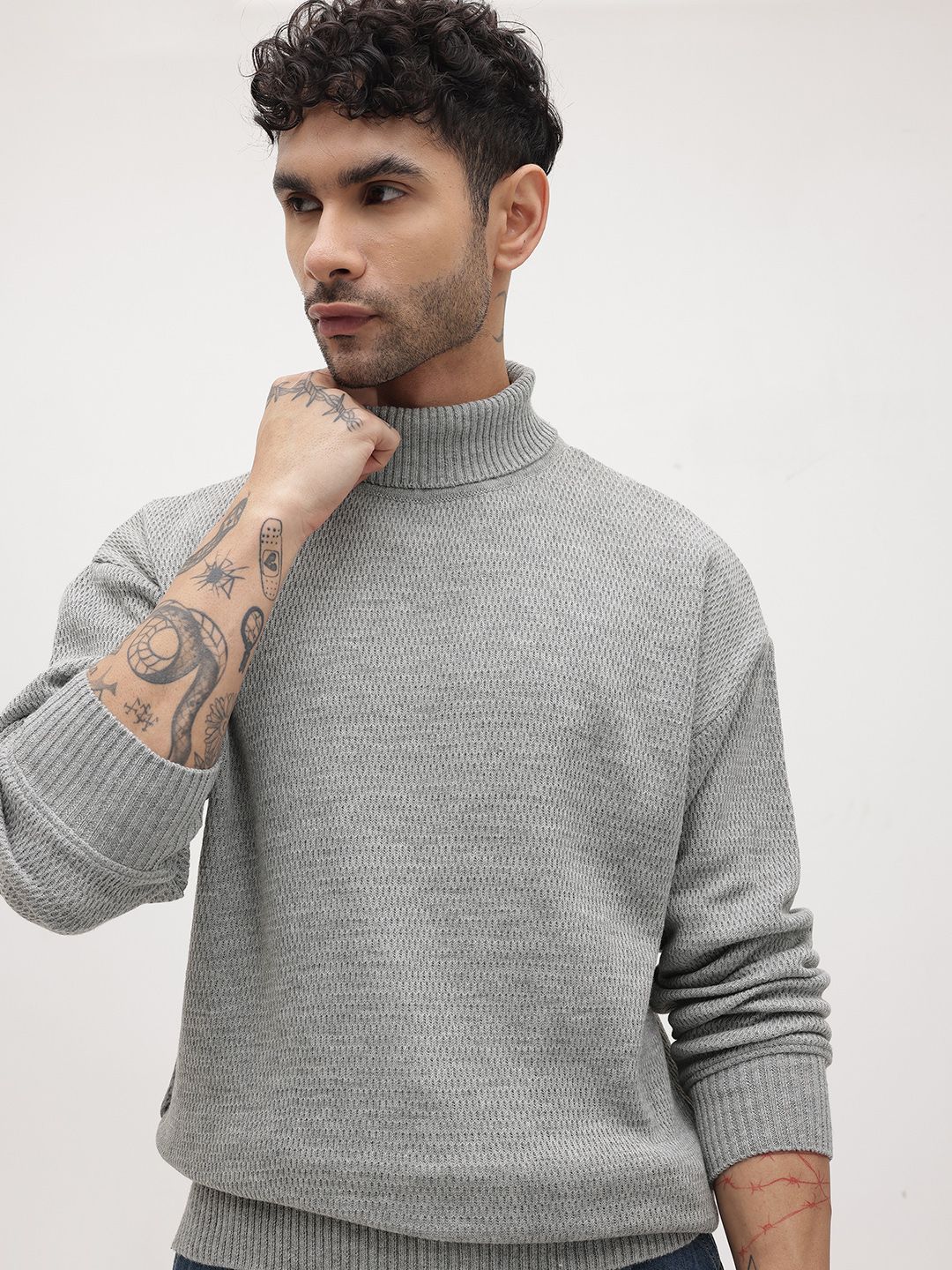 The Roadster Life Co. Self Design Drop-Shoulder Sleeves Turtle Neck Pullover-image-33
