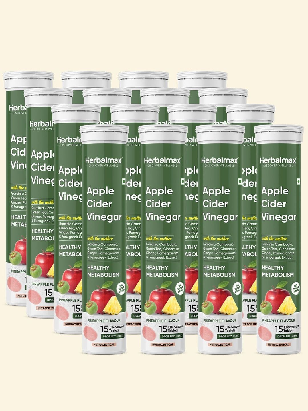 Herbal max Set Of 16 Apple Cider Vinegar - 15 Effervescent Tablets Each - Pineapple Flavor-picture-31