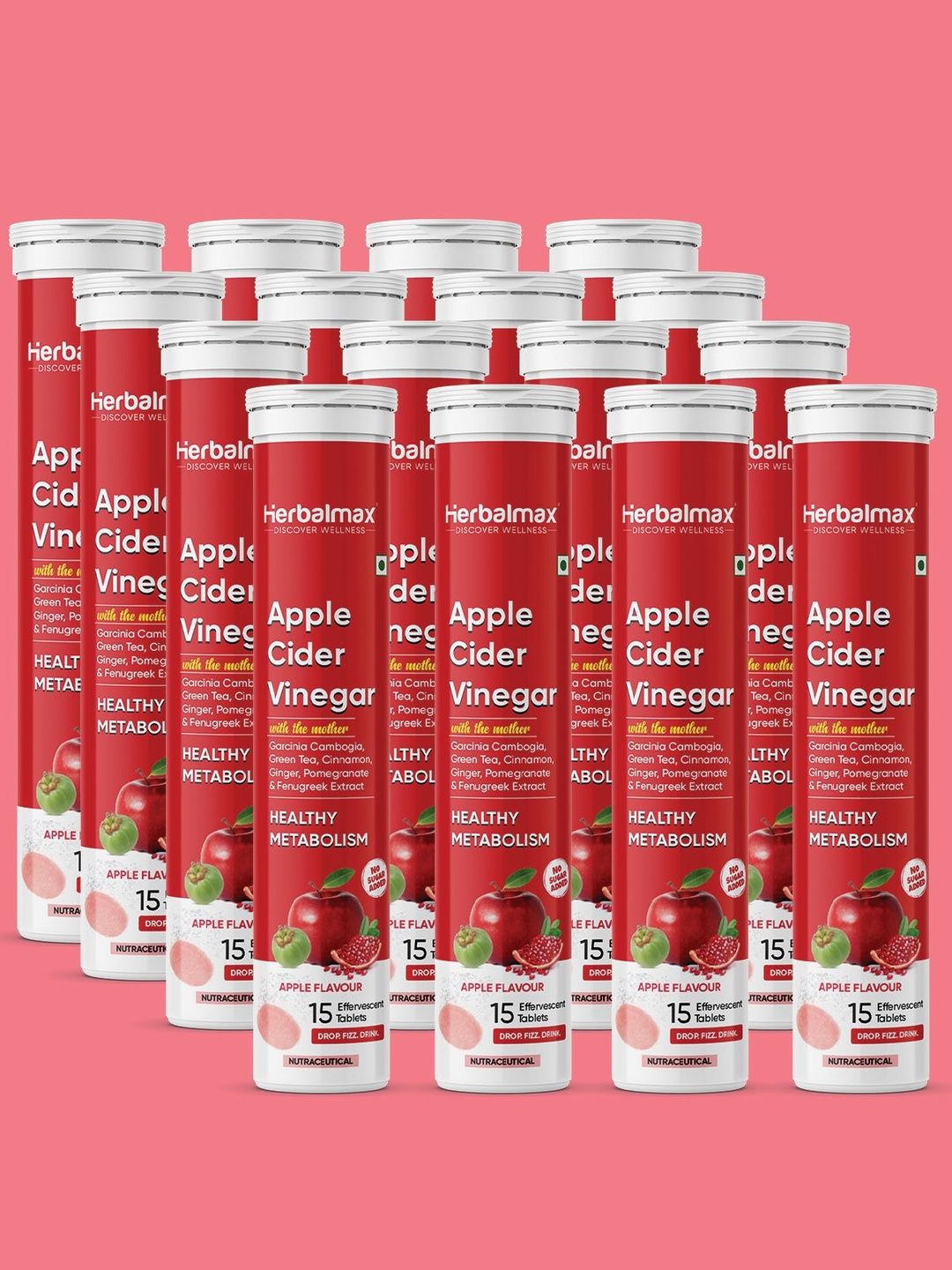 Herbal max Set Of 16 Apple Cider Vinegar Tablets - 15 Tablets Each - Apple Flavor-image-29