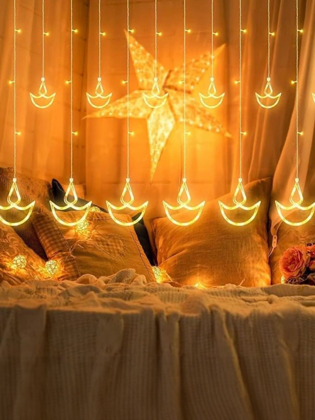 Homesake Warm White 12 Diya Curtain String Light-picture-55