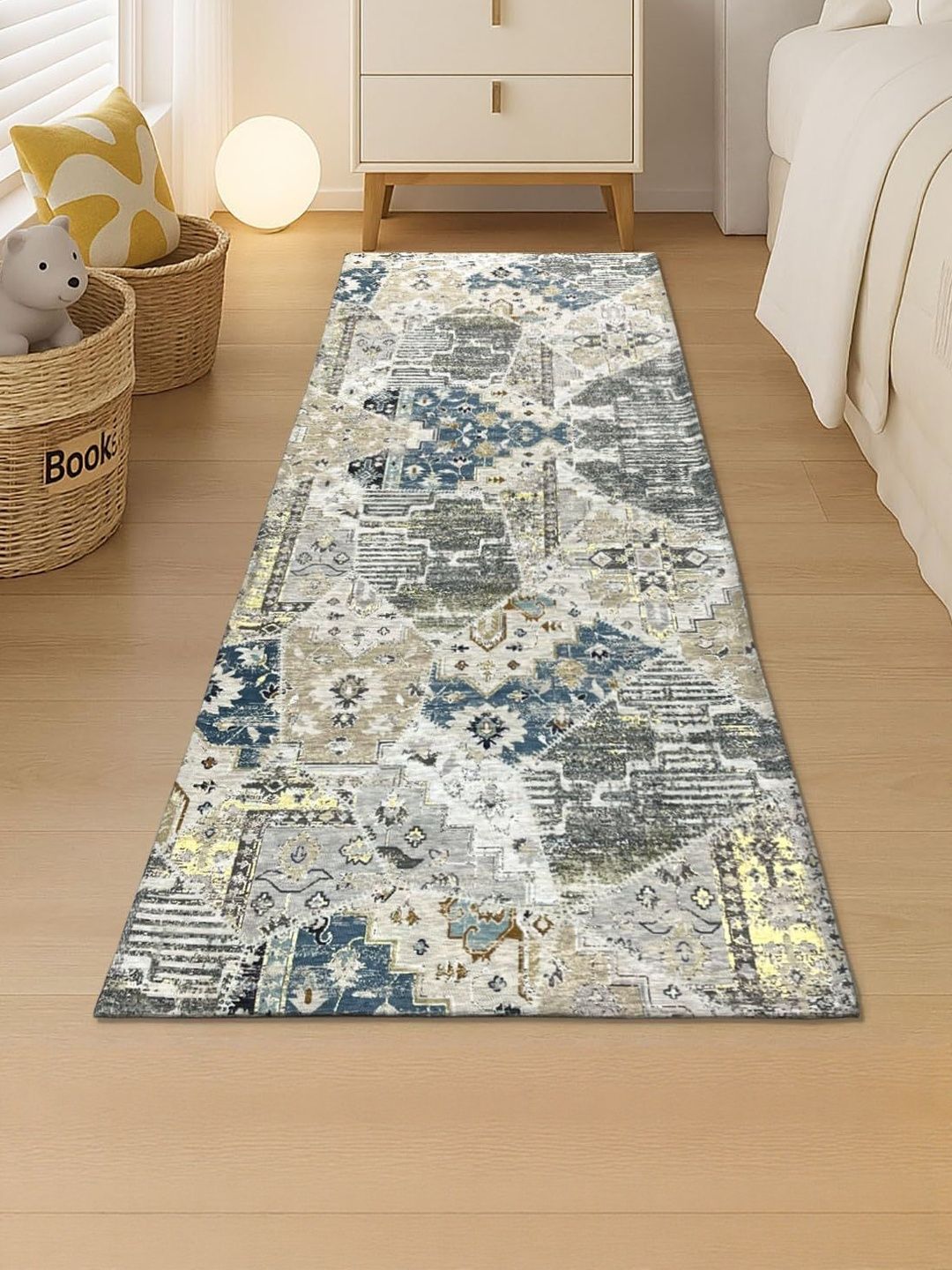 LUXEHOME INTERNATIONAL Off White & Navy Blue Abstract Printed Floor Runner-picture-35