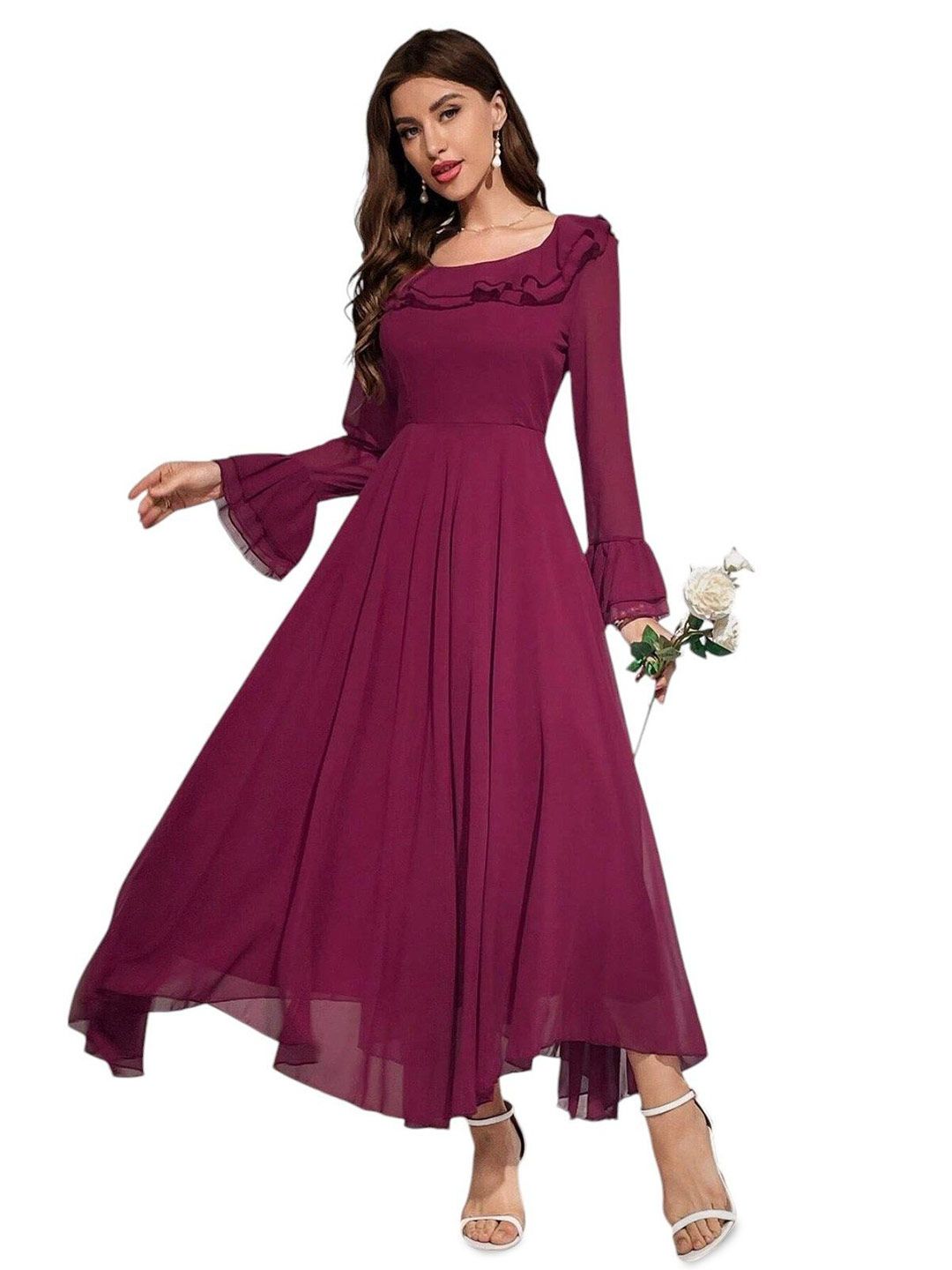 4WRD by Dressberry Flared Sleeve Ruffled Fit & Flare Maxi Dress-picture-23