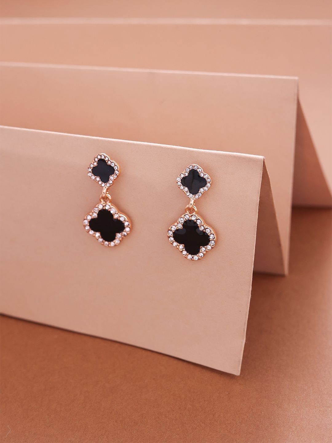 ToniQ Gold-Plated American Diamond Studded Floral Shaped Drop Earrings-picture-24