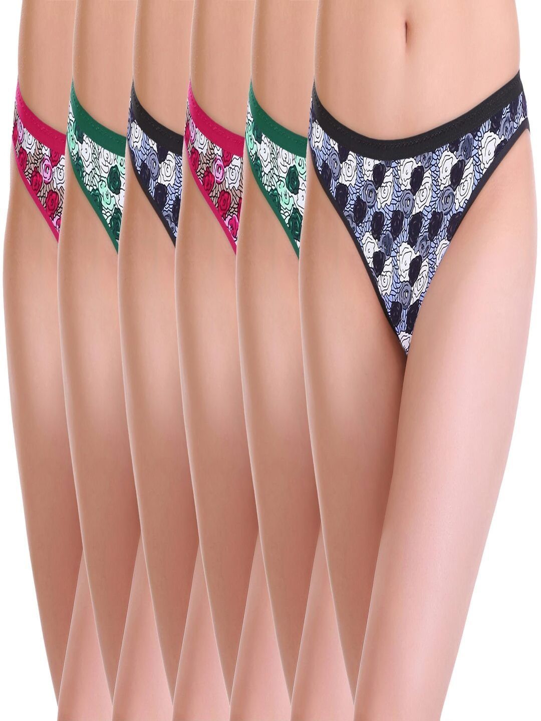 FEATHER LINE Women Pack of 6 Floral Printed Polyester Briefs-picture-56