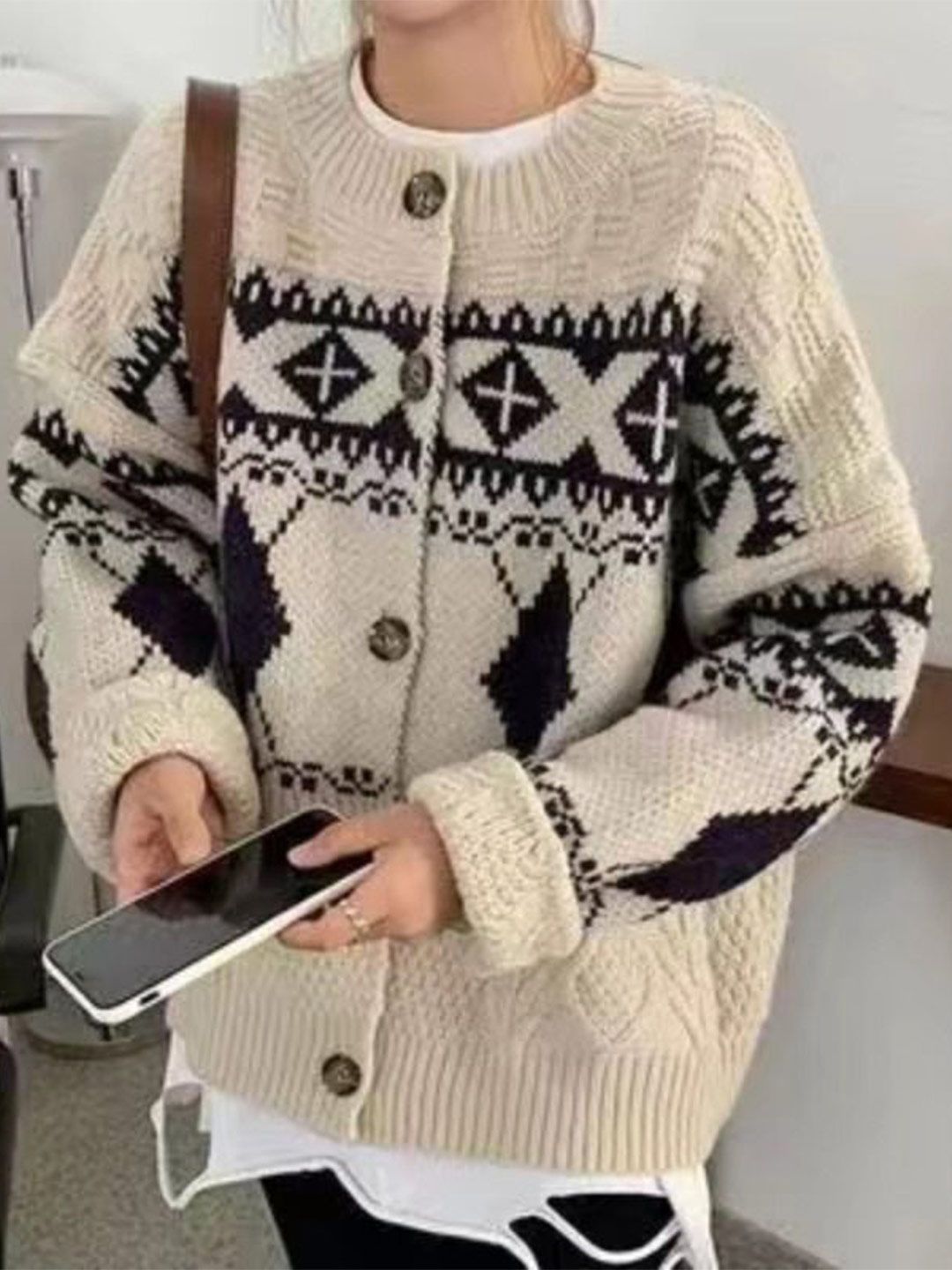 StyleCast x Revolte Women Fair Isle Printed Round Neck Longline Cardigan-picture-11
