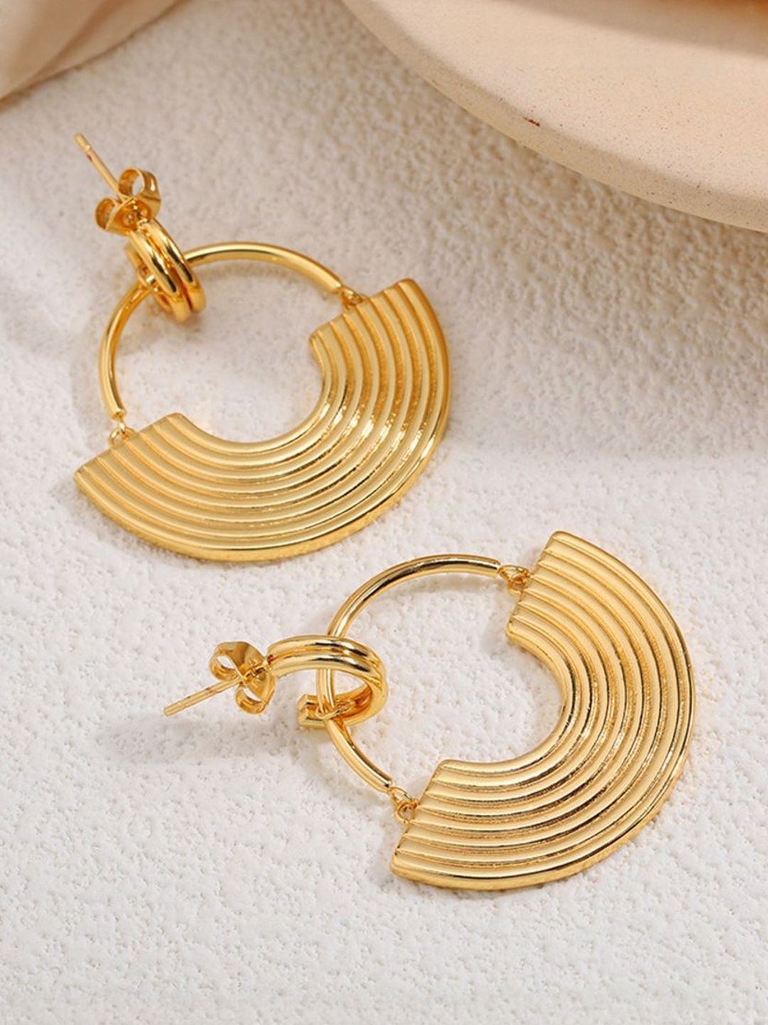 DressBerry Stainless Steel 18k Gold Plated Pearls Beaded Geometric Drop Earrings-picture-11