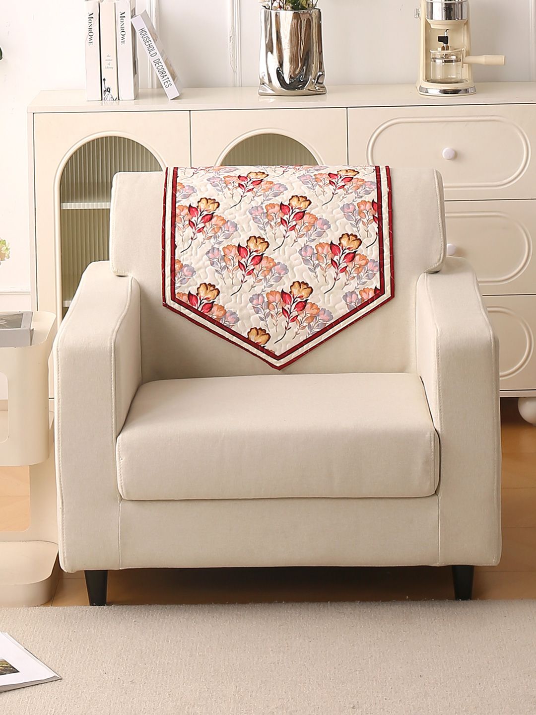 HOKIPO Florentina Series Autumn Cream-Coloured Printed Holland Velvet Backrest Cover Mat-image-5
