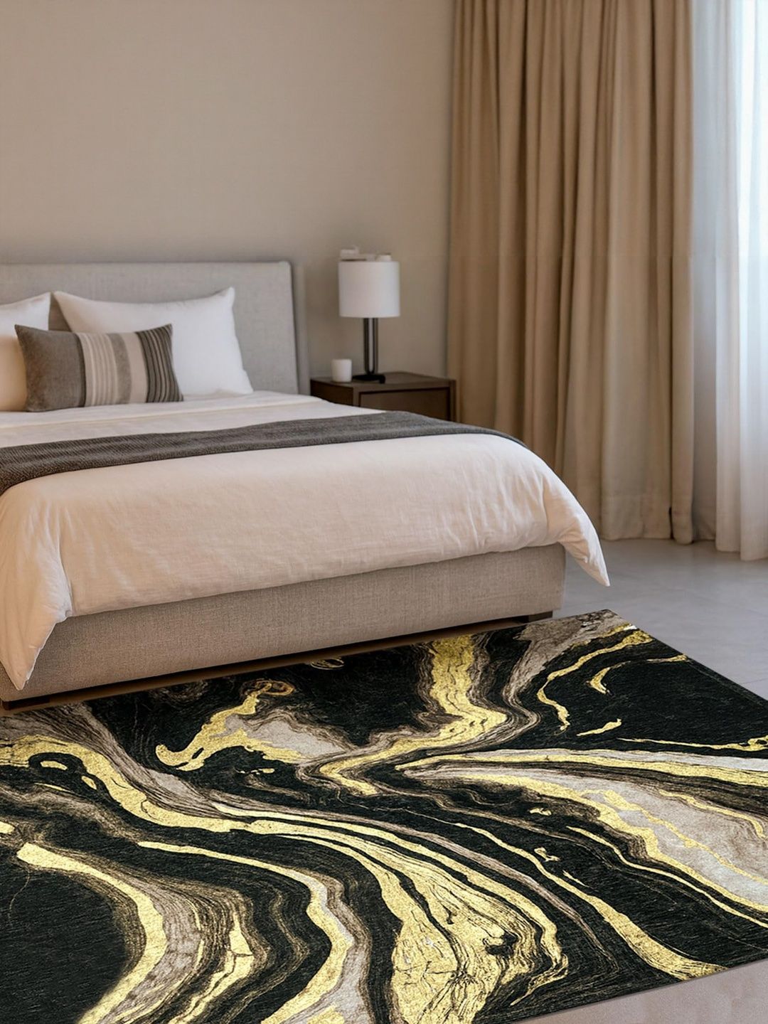 LUXEHOME INTERNATIONAL Black Abstract Traditional Carpet-image-3