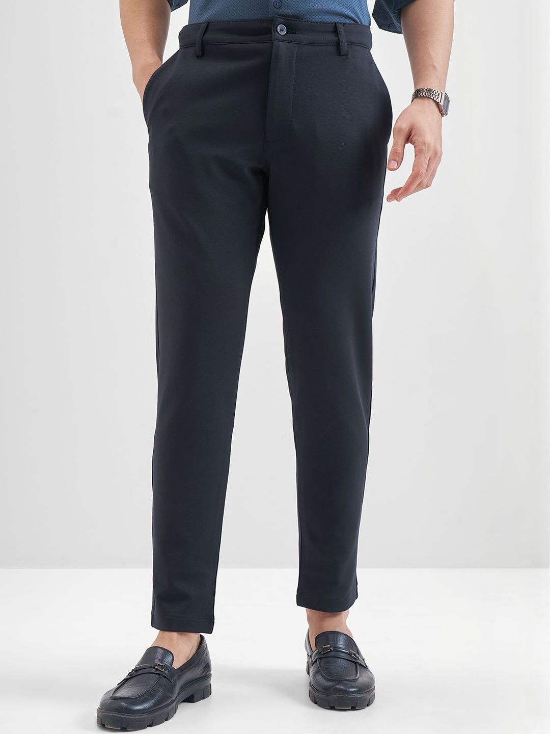 HIGHLANDER Men Solid Tapered Fit Mid Rise Chinos Trousers-picture-31