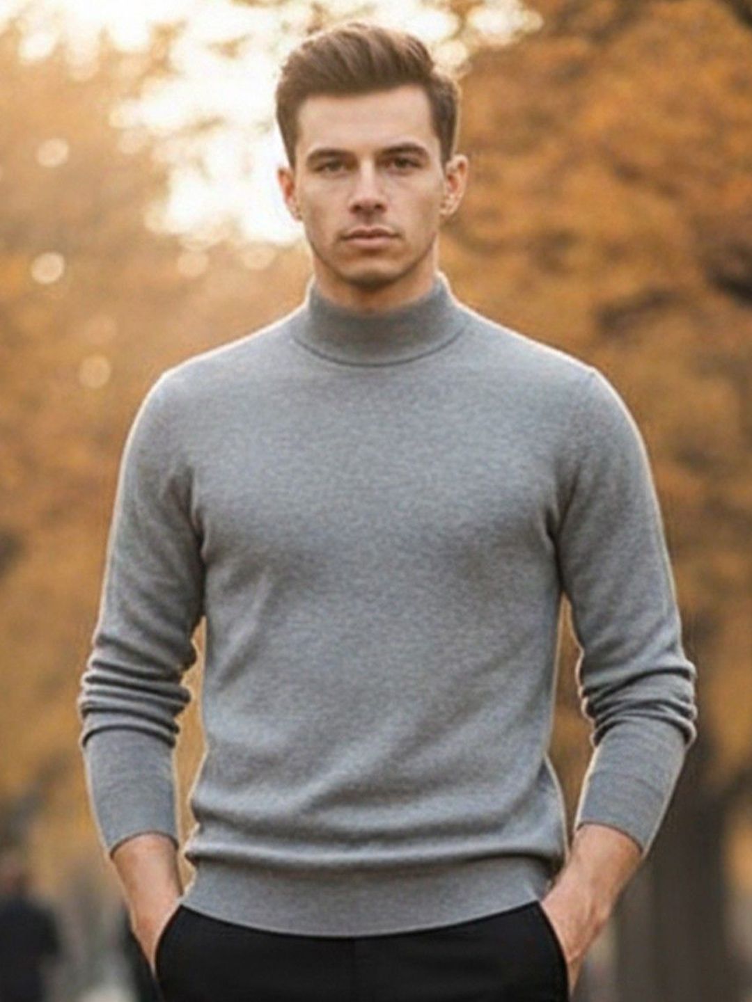 HERE&NOW Men Solid High Neck Long Sleeves Pullover-picture-21