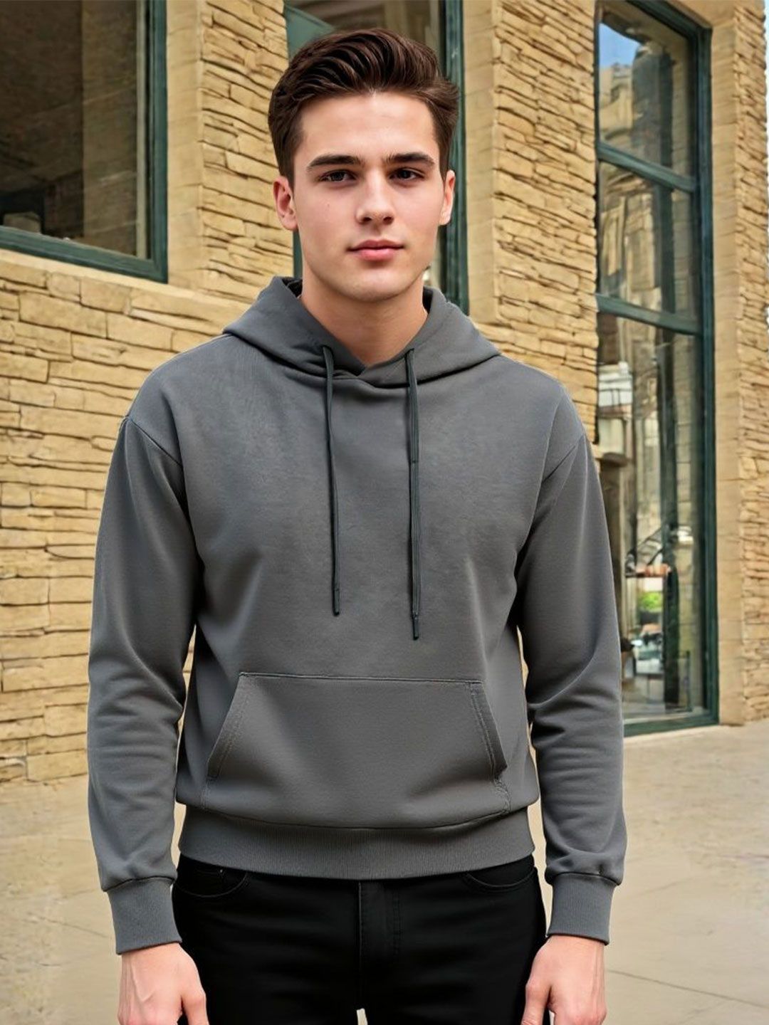 PRINTCULTR Men Solid Hooded Long Sleeves Pullover Sweatshirt-picture-56