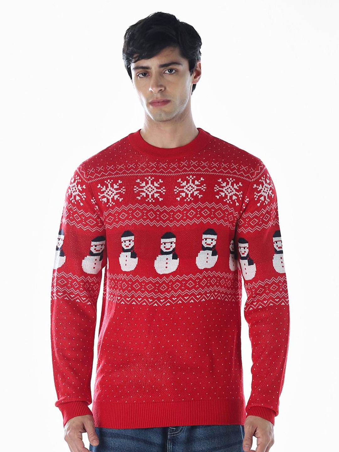 Jack & Jones Men Self Design Crew Neck Long Sleeves Christmas Theme Pullover-picture-38