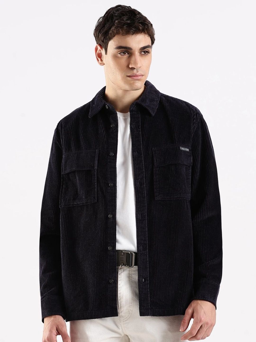 Calvin Klein Jeans Men Relaxed Fit Textured Spread Collar Cotton Casual Shirt-picture-32