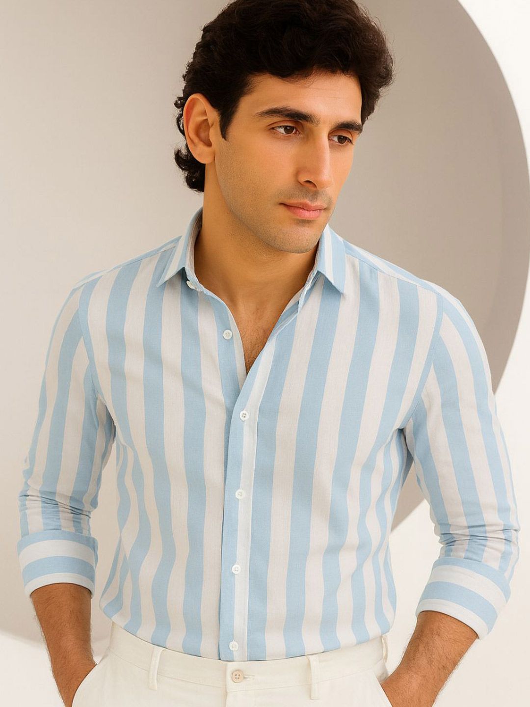 encore by INVICTUS Men Original Fit Vertical Striped Spread Collar Casual Shirt-picture-14