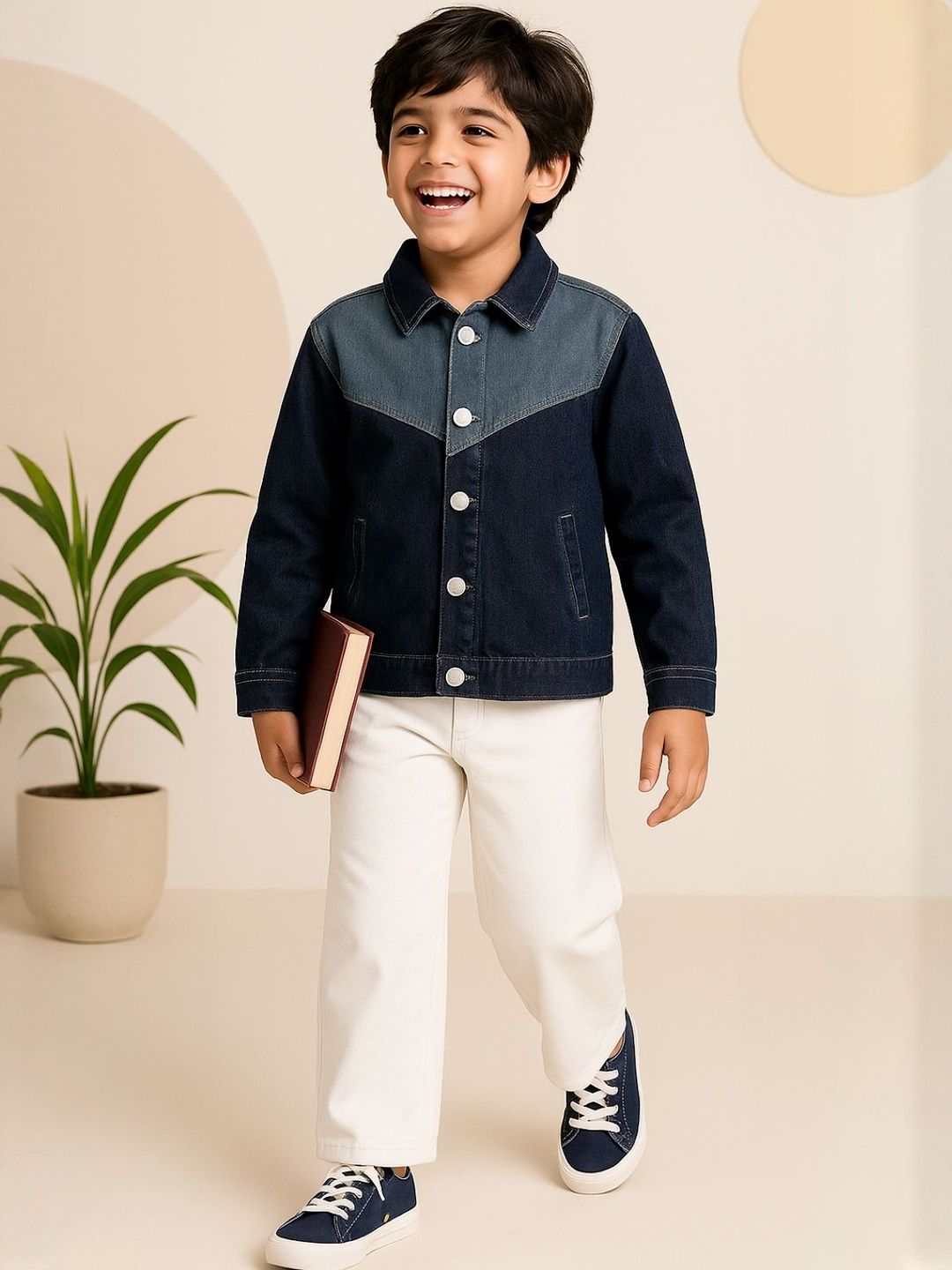 TALES & STORIES Boys Spread Collar Colourblocked Lightweight Denim Jacket-picture-33