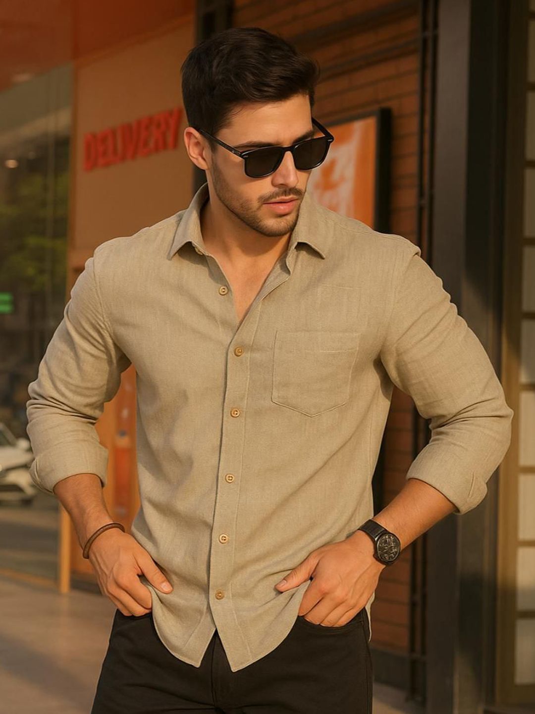 encore by INVICTUS Men Original Fit Solid Spread Collar Cotton Casual Shirt-picture-26