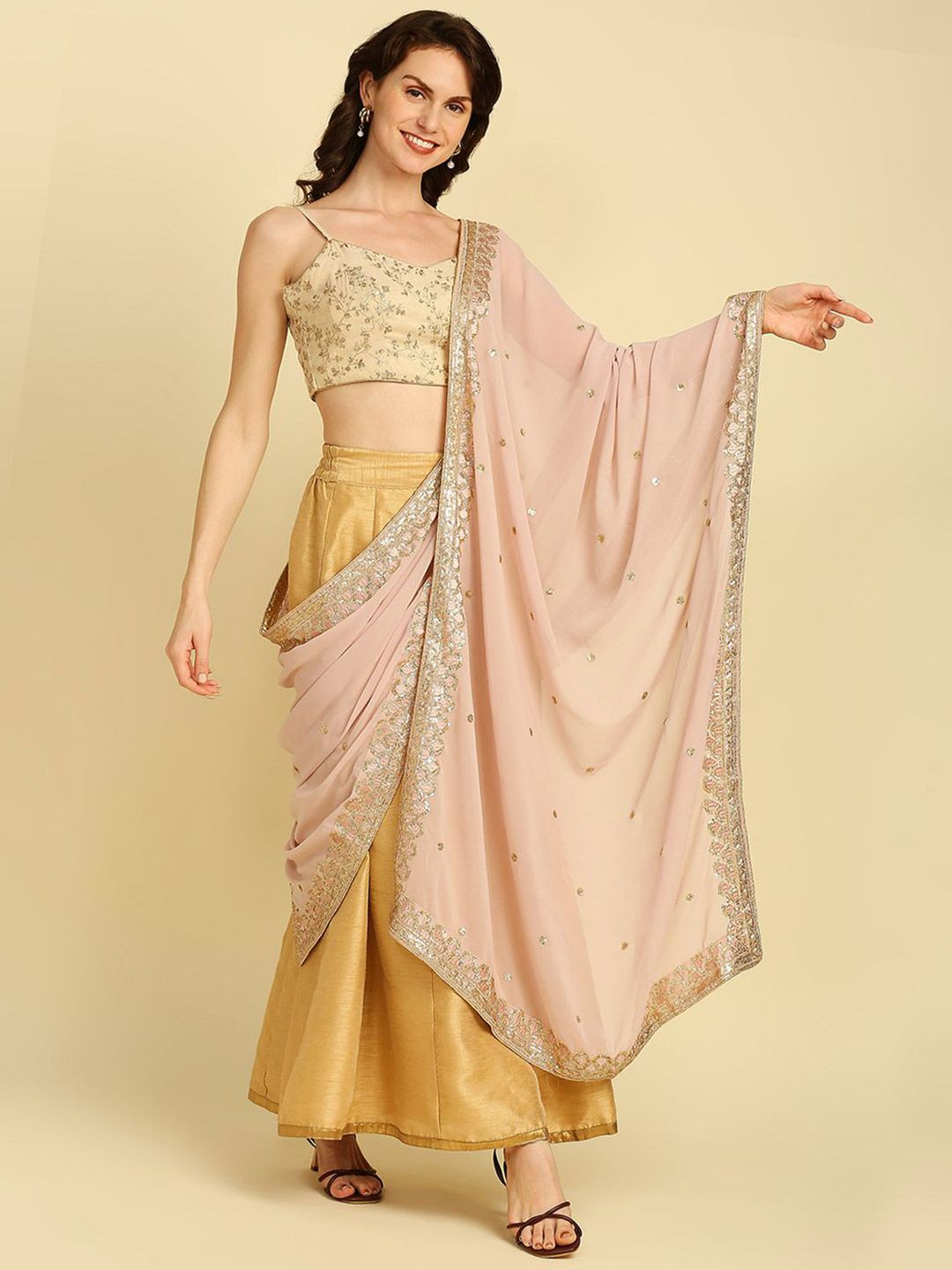 Dupatta Bazaar Floral Embroidered Georgette Dupatta With Sequinned-picture-17