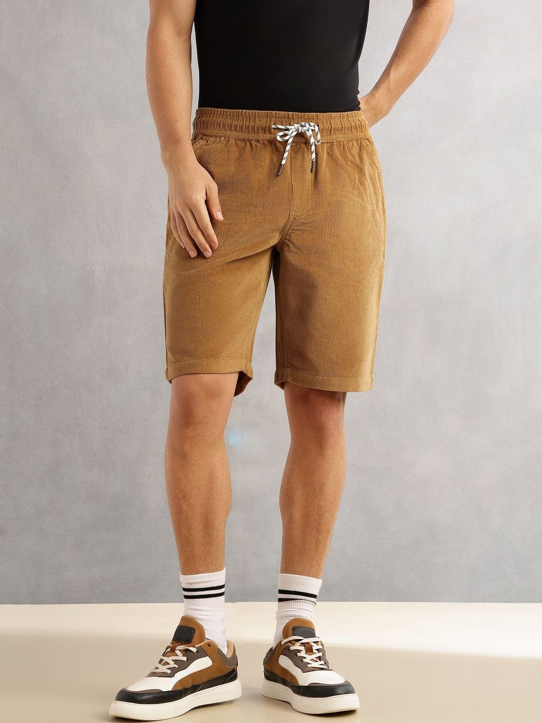 Thomas Scott Men Mid-Rise Corduroy Cotton Shorts-picture-42
