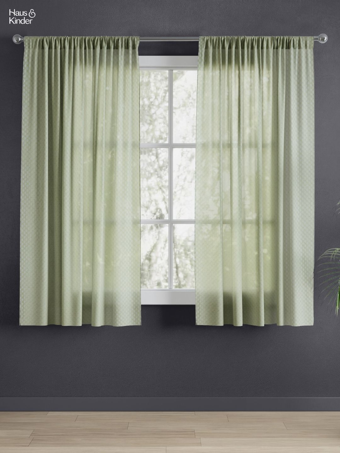 haus & kinder Olive Green 2 Pieces Printed Jacquard Sheer Window Curtains-image-25