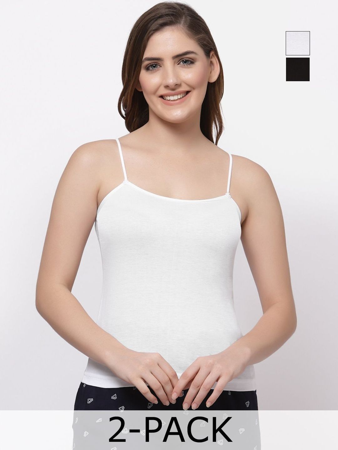 Floret Women Pack Of 2 Pure Cotton Shoulder Straps Sleeveless Camisoles-picture-31