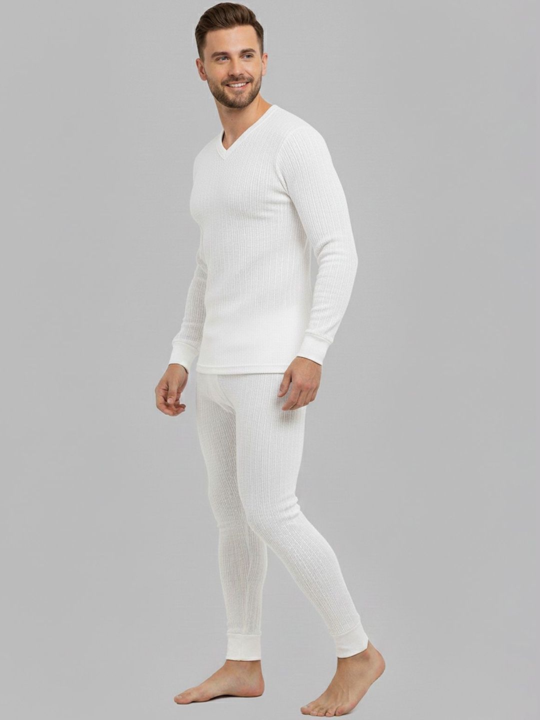 Lux Cozi Ribbed V-Neck Long Sleeves Cotton Thermal Tops-picture-32