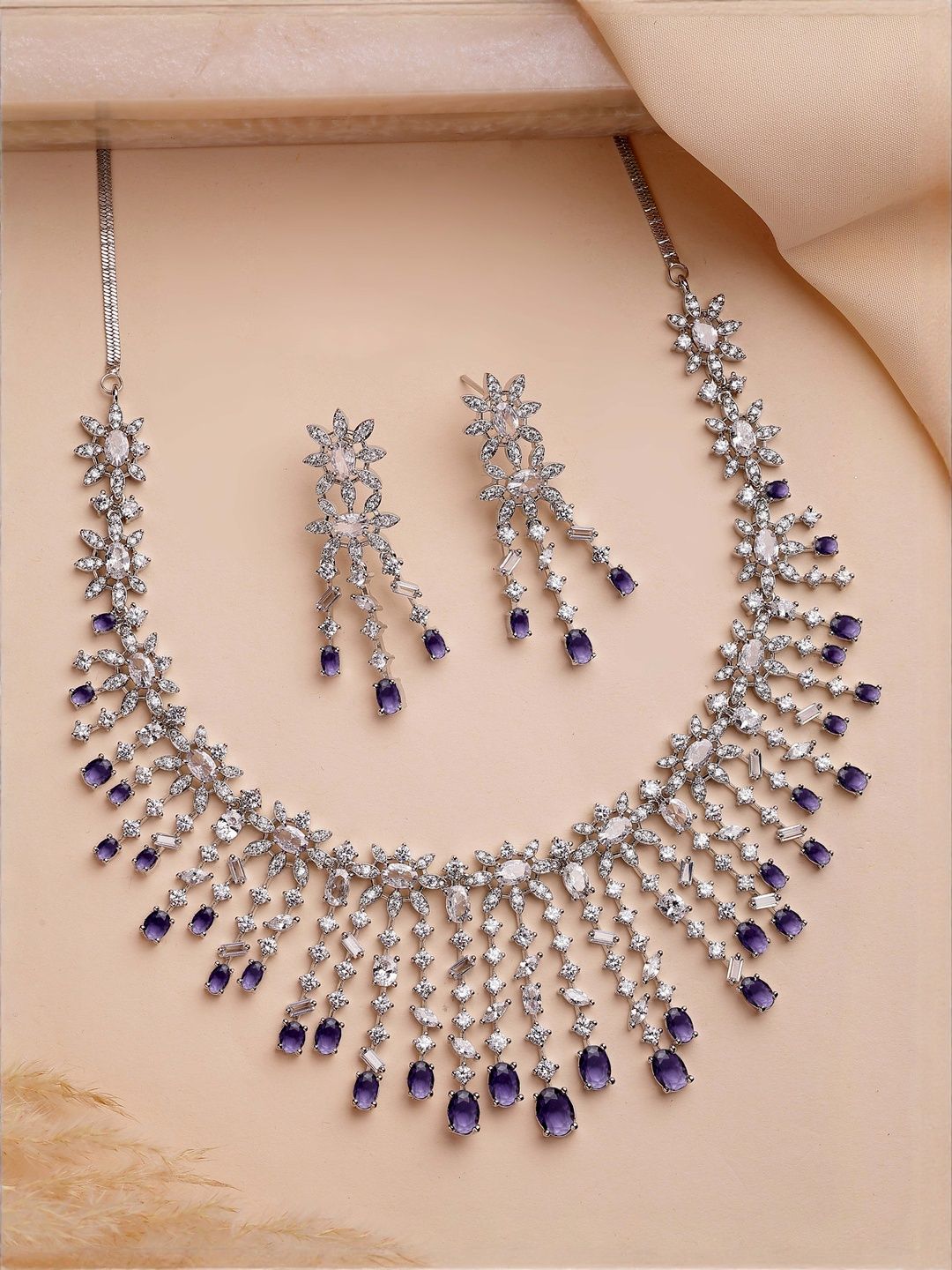KARATCART Silver-Plated American Diamond Studded Jewellery Set-picture-39