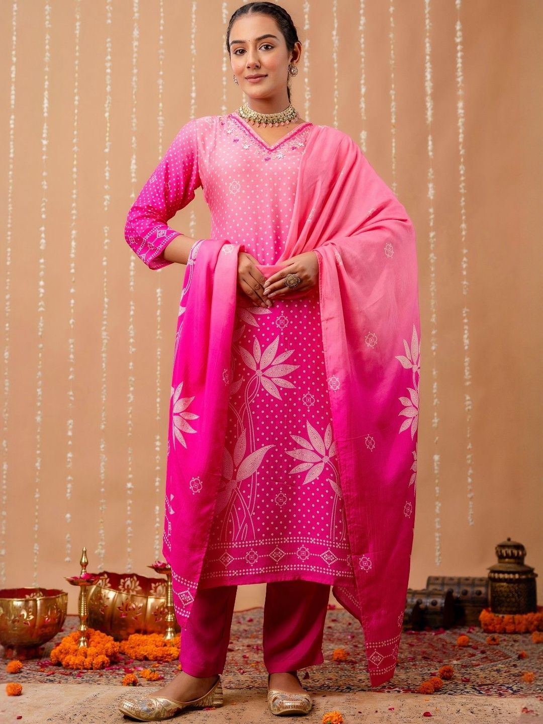 Kohsh Women Ethnic Motifs Printed Regular Thread Work Kurta with Salwar & With Dupatta-picture-20
