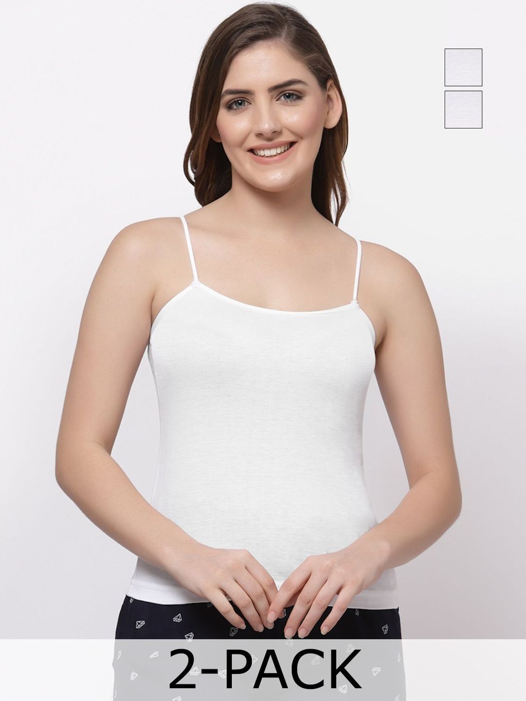 Floret Pack Of 2 Women Pure Cotton Shoulder Straps Sleeveless Camisoles-image-23