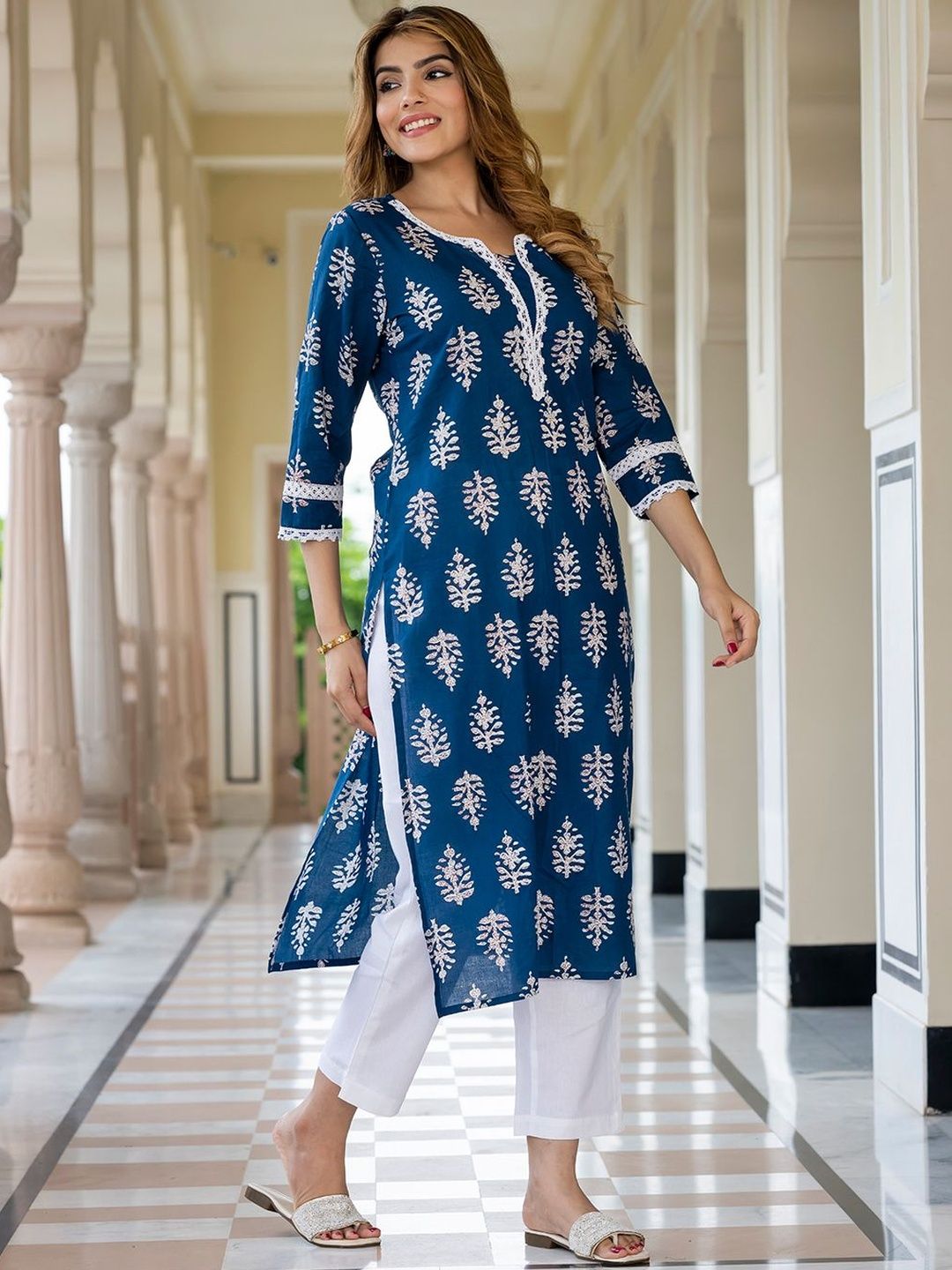 KALINI Ethnic Motifs Printed Pure Cotton Straight Kurta With Trouser-picture-21