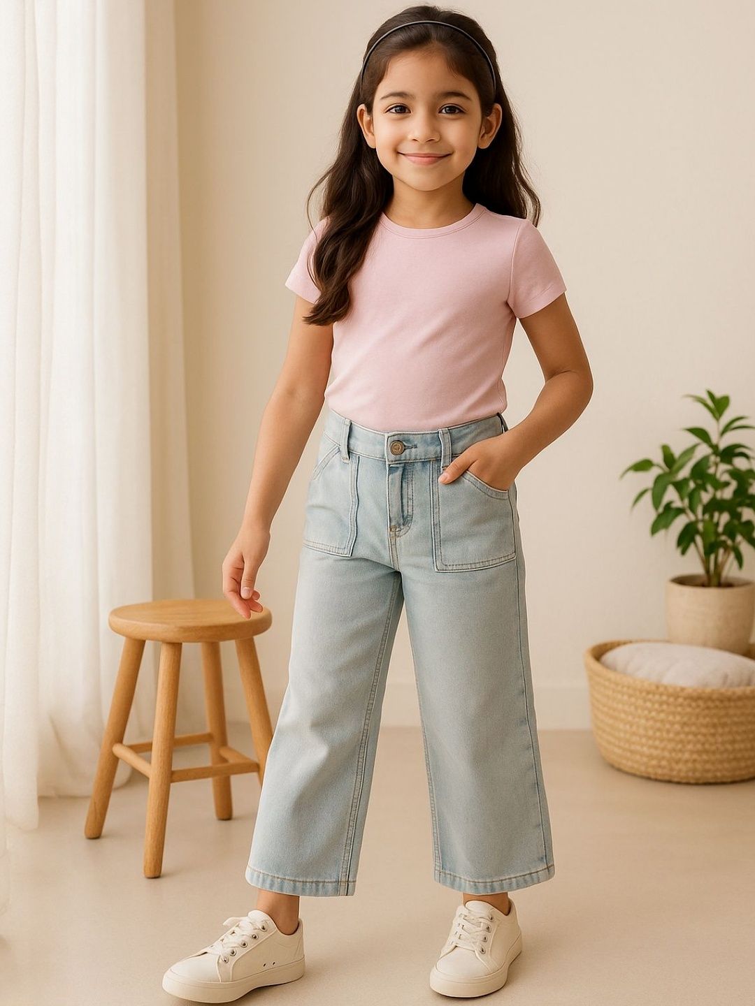 TALES & STORIES Girls Wide Leg Mid-Rise Light Fade Stretchable Jeans-image-29
