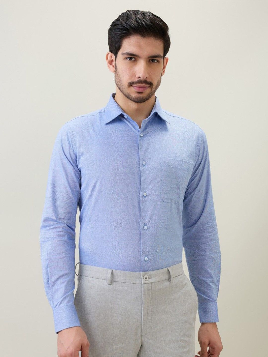 Raymond Men Classic Slim Fit Solid Spread Collar Pure Cotton Casual Shirt-picture-11